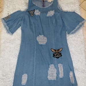 Distressed denim dress